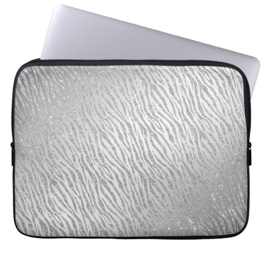 Animal Print Silver Glitzer Glam Laptopschutzhülle (Vorderseite)