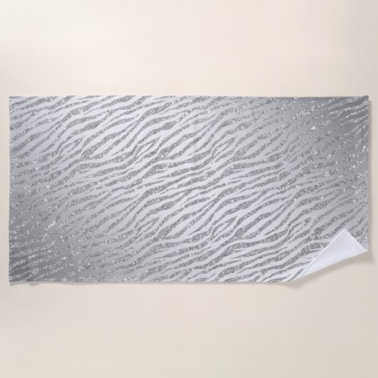 Animal Print Silver Glitzer Glam Strandtuch (Vorderseite)