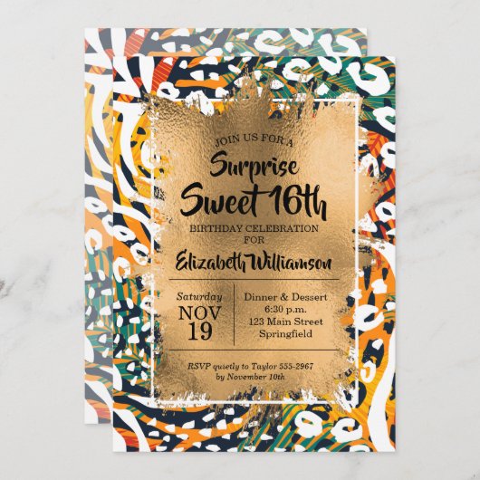 Animal Print Sweet 16. Geburtstag Einladungen (Vorne/Hinten)