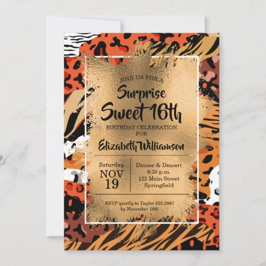 Animal Print Sweet 16. Geburtstag Einladungen (Vorderseite)