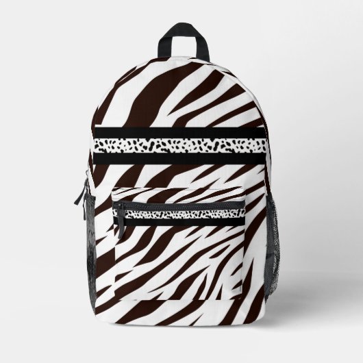 Animal print zebra black and white bedruckter rucksack (Vorderseite)