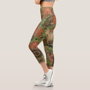 Animal Prints Terracotta Fantasy Paisley Capri Leggings
