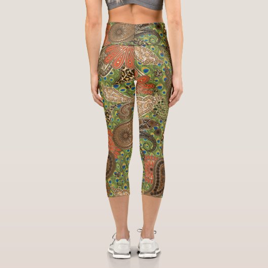 Animal Prints Terracotta Fantasy Paisley Capri Leggings (Rückseite)