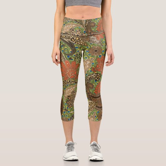 Animal Prints Terracotta Fantasy Paisley Capri Leggings (Vorderseite)