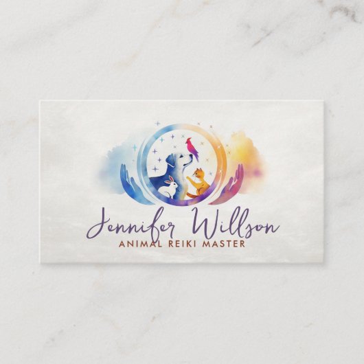 Animal Reiki Heilung Wasserfarben Kunst Visitenkarte (Vorderseite)