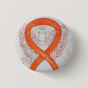Animal Rescue Orange Awareness Ribbon Angel Pin Button