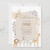 Animal Safari Arch Boho Pampas Grass Birthday Einladung (Vorderseite)