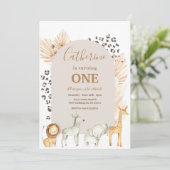 Animal Safari Arch Boho Pampas Grass Birthday Einladung (Stehend Vorderseite)