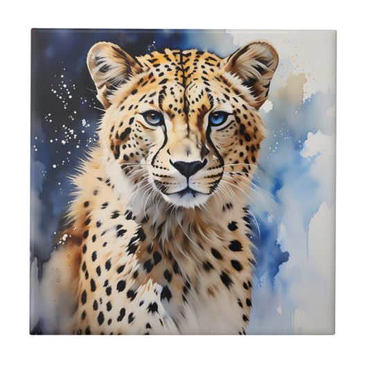 Animal Safari Cheetah Watercolor Fliese (Vorderseite)