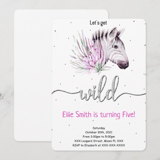 Animal Safari Einladung zum Geburtstag (Vorne/Hinten)