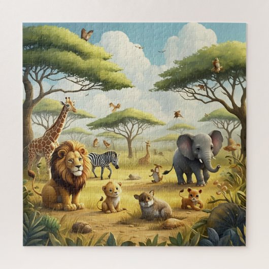 Animal Safari Lion Giraffe Birds Elefantenbäume Puzzle (Vertikal)