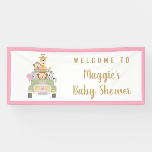 Animal Safari Niedlich Pink Baby Girl Dusche Willk Banner (Horizontal)