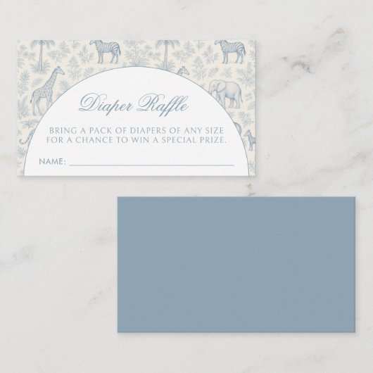Animal Safari Toile De Jouy Blue Diaper Raffle Begleitkarte (Vorne/Hinten)