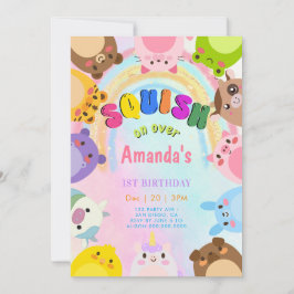 Animal Squish On Over rainbow girl Birthday Einladung