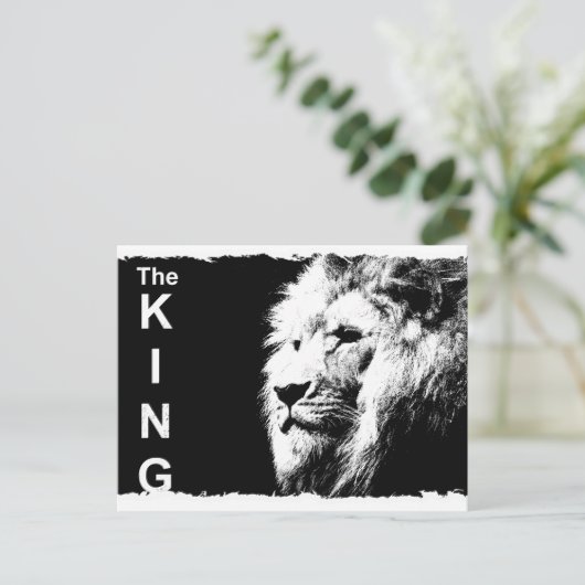 Animal The King Schwarz-weiß Pop Art Template Lion Postkarte (Stehend Vorderseite)