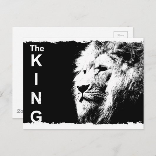 Animal The King Schwarz-weiß Pop Art Template Lion Postkarte (Vorne/Hinten)