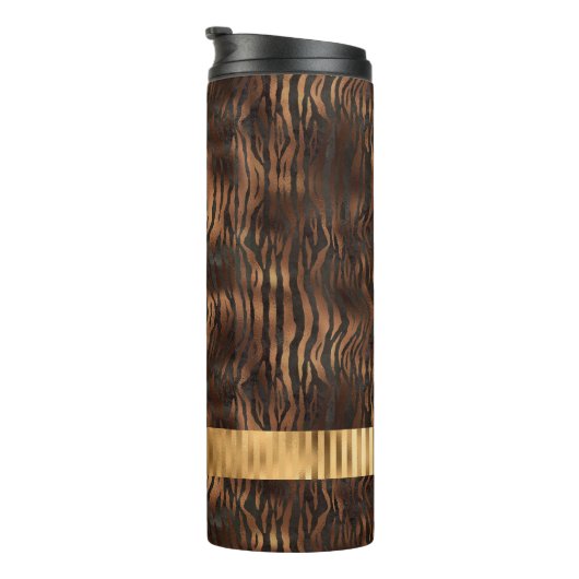 Animal Tiger Monogram Print Gold Elegant Metallic Thermosbecher (Nach rechts gedreht)