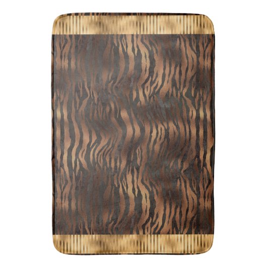 Animal Tiger Print Gold Elegant Metallic Glam Badematte (Vorderseite Vertikal)