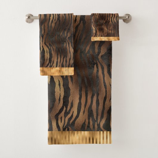 Animal Tiger Print Gold Elegant Metallic Glam Badhandtuch Set (Insitu)