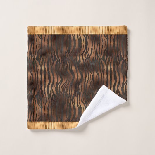 Animal Tiger Print Gold Elegant Metallic Glam Badhandtuch Set (Waschlappen)