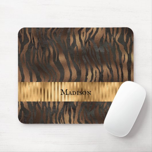 Animal Tiger Print Gold Name Elegant Metall Mousepad (Mit Mouse)