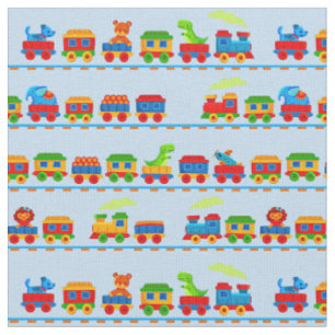 Animal Train Red Blue Green Yellow auf hellblau Stoff