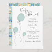 Animal Trains Boy Baby Dusche Green Blue Einladung (Vorne/Hinten)