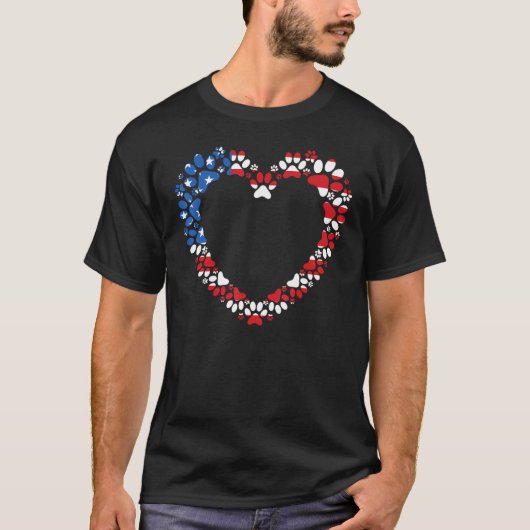 Animal USA Flag Cat Dog Paw Prints Hollow Heart T-Shirt (Vorderseite)