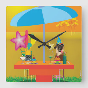 Animal wall clock - Party for two Quadratische Wanduhr