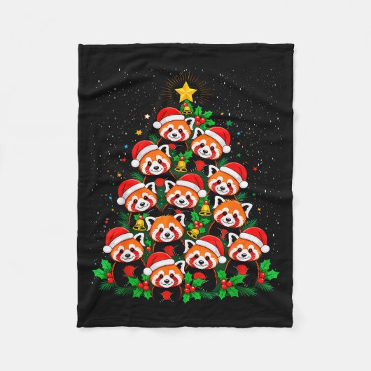Animal Xmas Tree Santa Hat Red Panda Christmas Fleecedecke (Vorderseite)