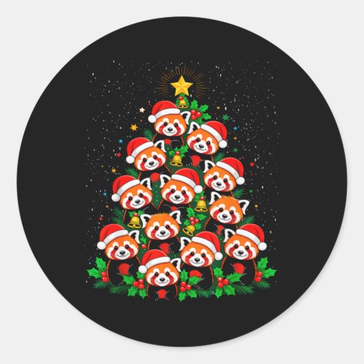 Animal Xmas Tree Santa Hat Red Panda Christmas T S Runder Aufkleber (Vorderseite)