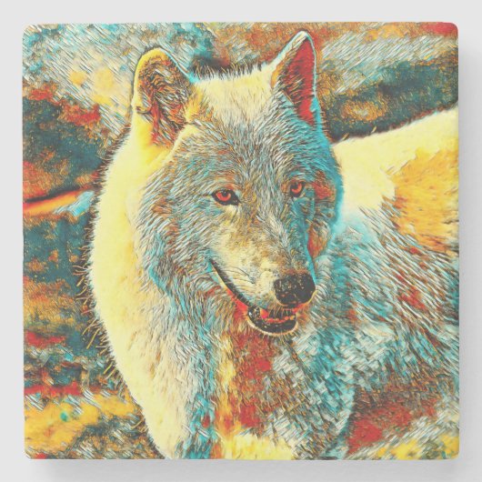 AnimalArt_Wolf_009 Steinuntersetzer (Vorderseite)