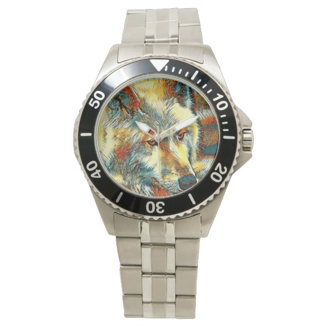 AnimalArt_Wolf_07 Armbanduhr (Vorderseite)