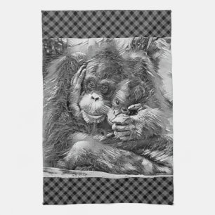 AnimalArtBW_OrangUtan_001 Geschirrtuch