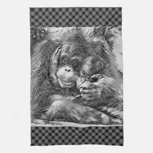 AnimalArtBW_OrangUtan_001 Geschirrtuch (Vertikal)
