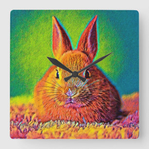 AnimalColor_Rabbit_07 Quadratische Wanduhr