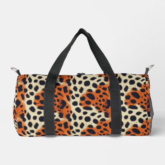 Animalier schwarz-orange Leopardenmuster Duffle Bag (Vorderseite)