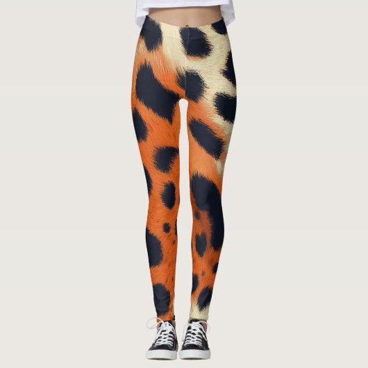 Animalier schwarz-orange Leopardenmuster Leggings (Vorderseite)