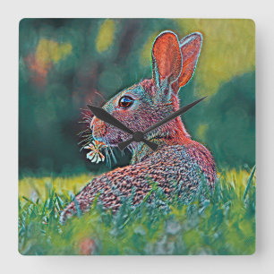 AnimalMix_Rabbit_048 Quadratische Wanduhr