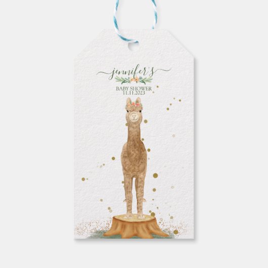Animals Alpaca script baby shower birthday Geschenkanhänger (Rückseite)