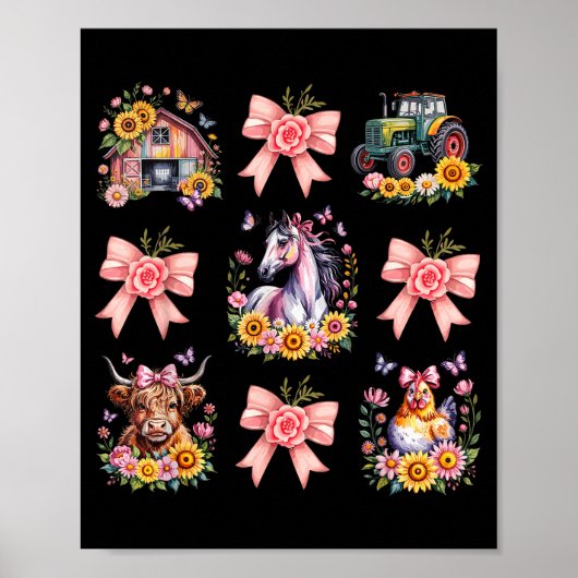 Animals Cow Chicken Horse Tractor Flower Farm Wome Poster (Vorne)