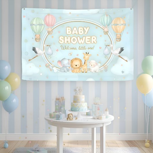 Animals Hot Air Balloons Clouds Cute Baby Shower Banner