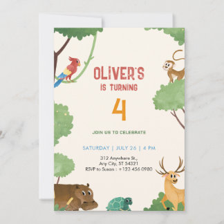 Animals Kingdom Jungle 4th Birthday Invitation Einladung