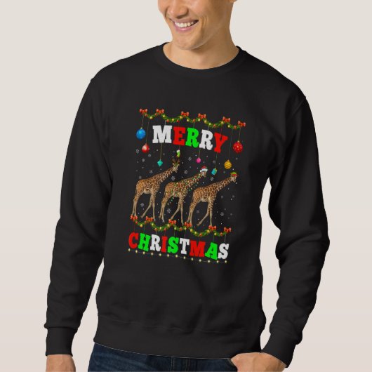 Animals Lights Merry Christmas Santa Giraffe Sweatshirt (Vorderseite)