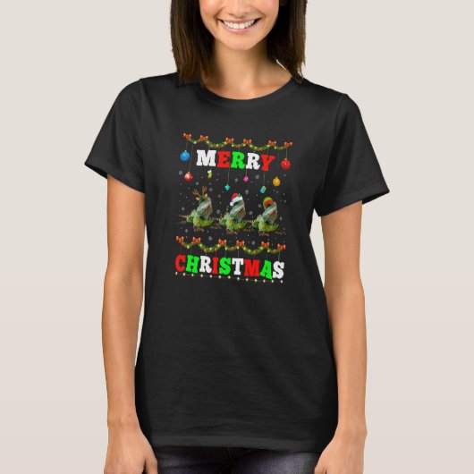 Animals Lights Merry Christmas Santa Iguana T-Shirt (Vorderseite)