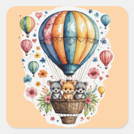 Animals On A baloon Quadratischer Aufkleber (Vorderseite)