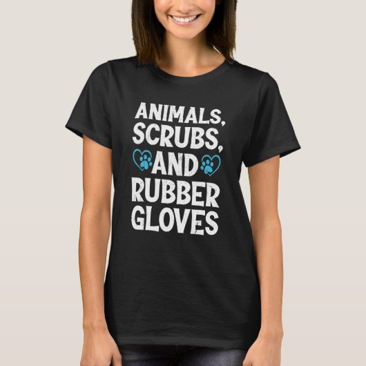 Animals Scrubs Rubber Gloves And Coffee Vet Tech L T-Shirt (Vorderseite)