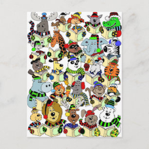 Animals singing Christmas carols Feiertagspostkarte