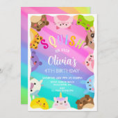 Animals Squish Girl Birthday party Einladung (Vorne/Hinten)