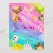 Animals Squish Girl Birthday party Einladung (Vorne/Hinten)